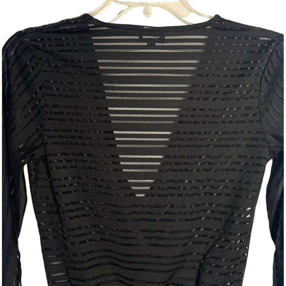 BARDOT From Aritzia Black Semi-Sheer Striped V-Neck Wrap Front Bodysuit Size 2 - Picture 7 of 7